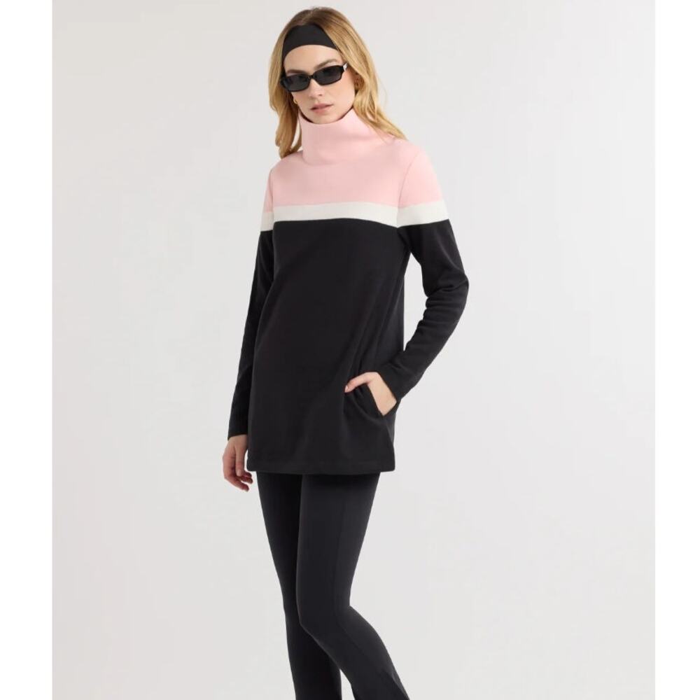 Dudley Stephens Black, Pink & White Colorblock Cowl Neck Fleece
